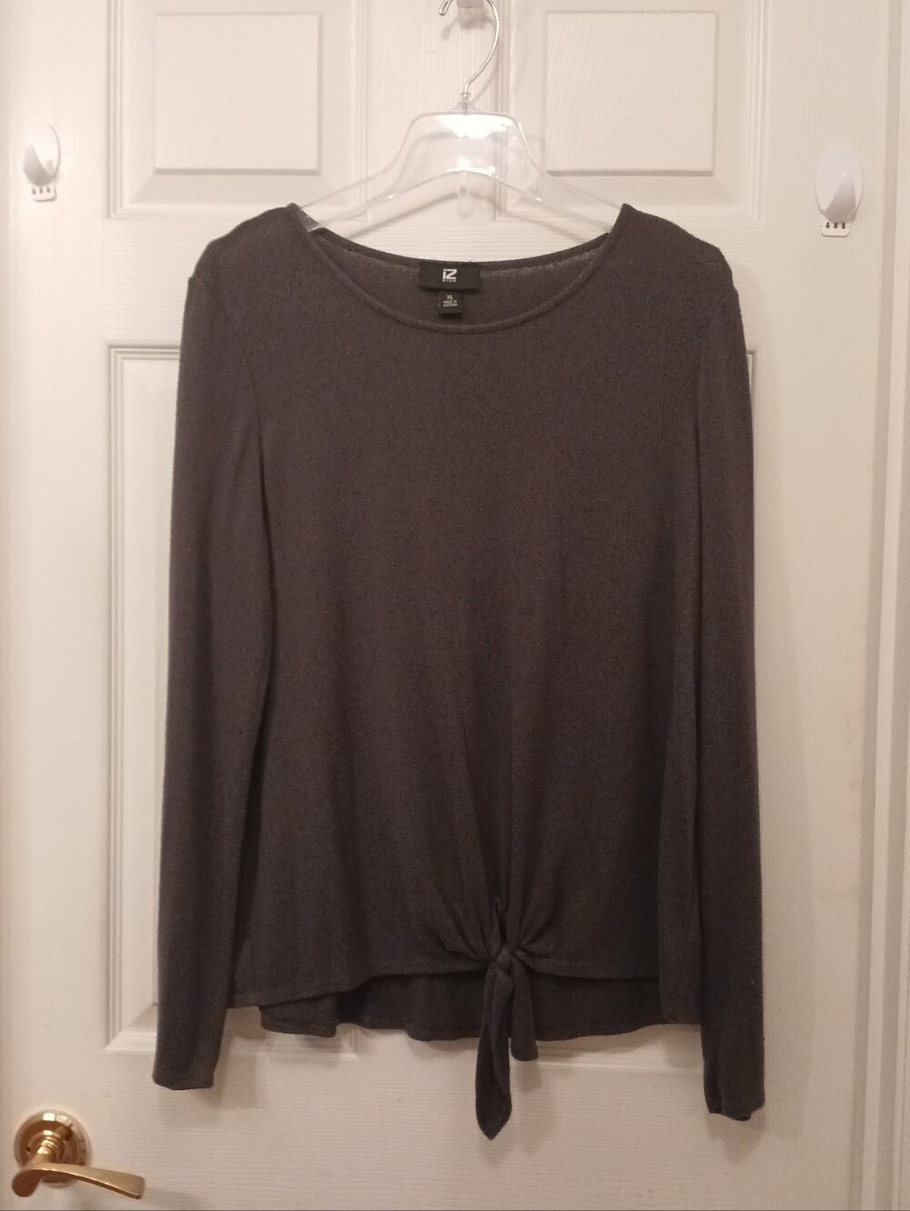 Iz Byer Women's XL Tie Front Long Sleeve Top Charcoal Gray Minimalist Casual